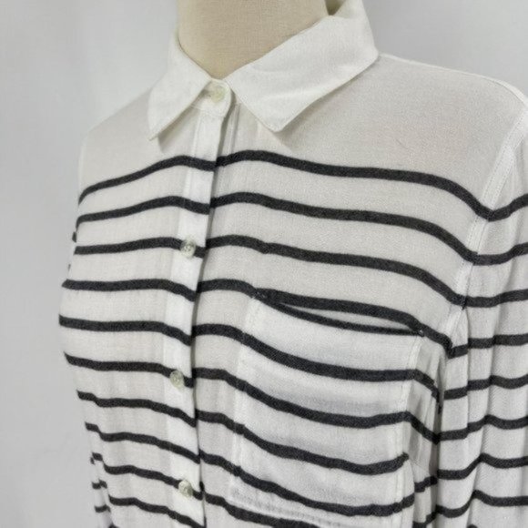 Splendid Womens Cotton Blend Button Down Shirt Size Small White Black Striped - Picture 4 of 9
